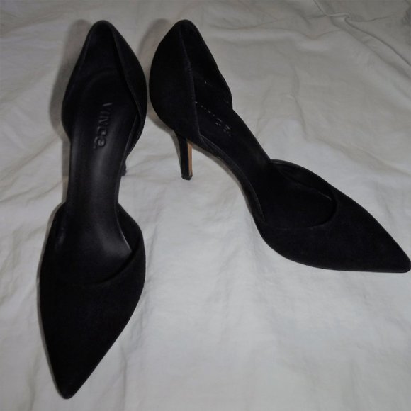 VINCE Celeste Black Suede Leather d'Orsay Pump Heels Size US 9 Euro 40 - Picture 2 of 10